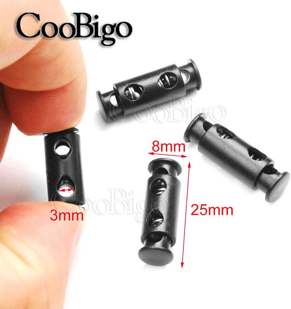 CooBigo 50pcs Cord Lock Ends 3mm Double Hole Fastener Slider Rope Clip Spring Clamp Stopper For DrawStrings Paracord Bag Elastic Rope Parts — image 2