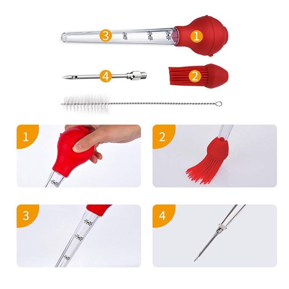 Marinade Injector Food Syringe Meat Syringe Commerical Grade Quality Rubber Needle and Brush for Turkey Beef Steak BBQ โ image 4