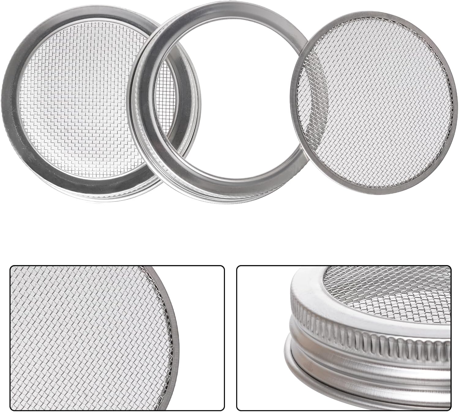 4 Pack Mesh Strainer Jar Stainless Steel Sprouting Jars Mason Wide Mouth Canning Lids for Growing Bean, Seeds and Salad(70MM) — image 3