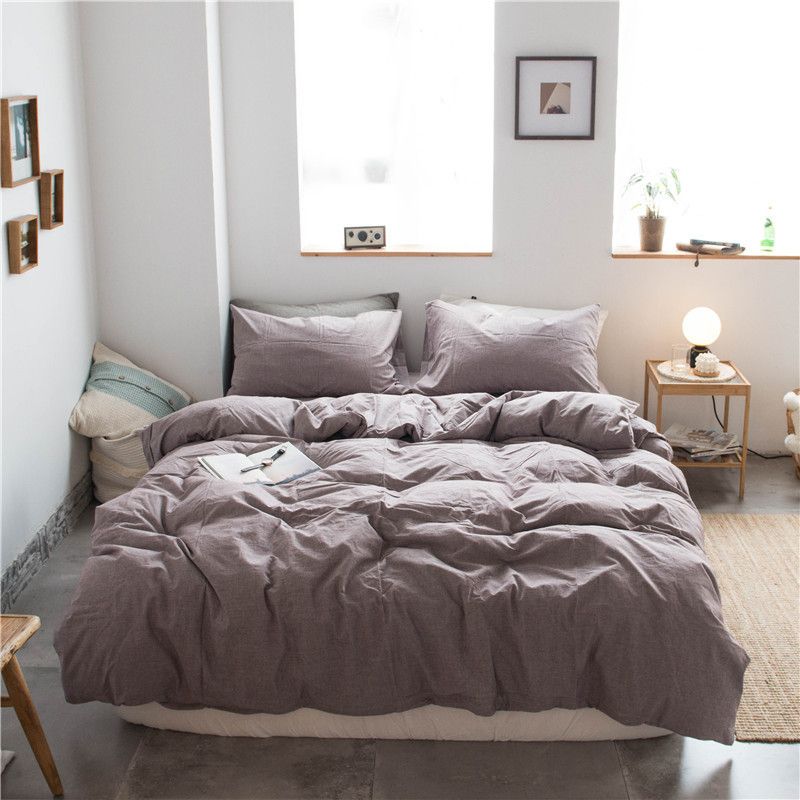 Cotton 4 Piece Set Modern Minimalist White Bed sheet kit_1.8m bed-quilt cover 200 × 230cm (four-piece set)