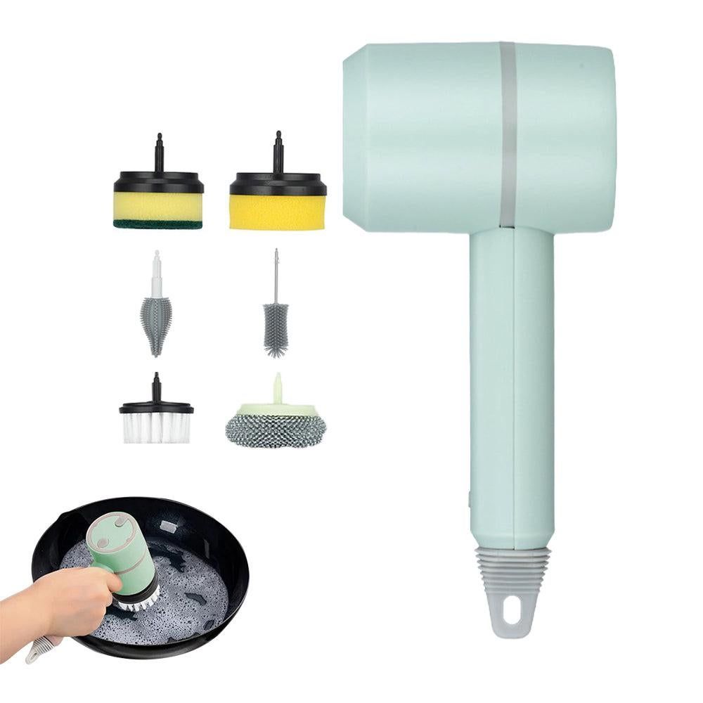 Set of 6 in 1 Handheld Electric Cleaning Brush USB Rechargeable Electric Dishwashing Brush Kitchen Cleaning Tool White — image 5