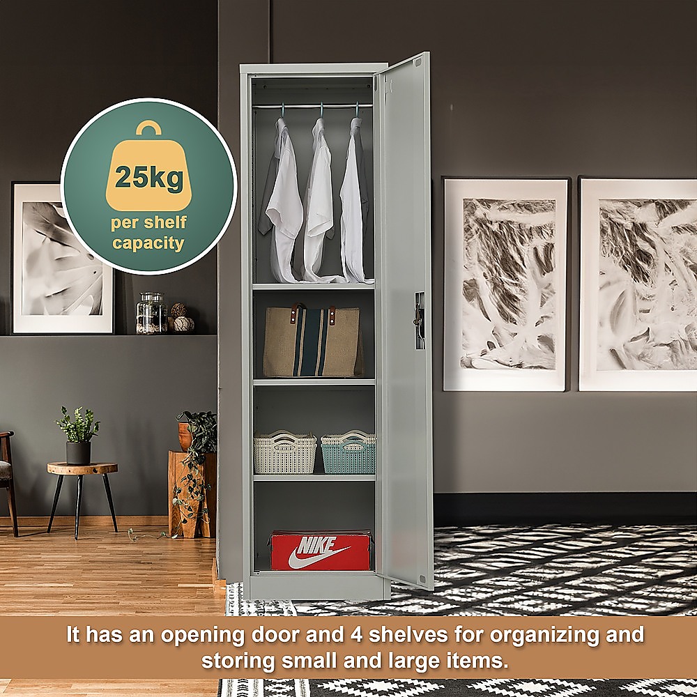 Single-Door Metal Tall Cabinet Shelf Storage for Home Office Gym โ image 5