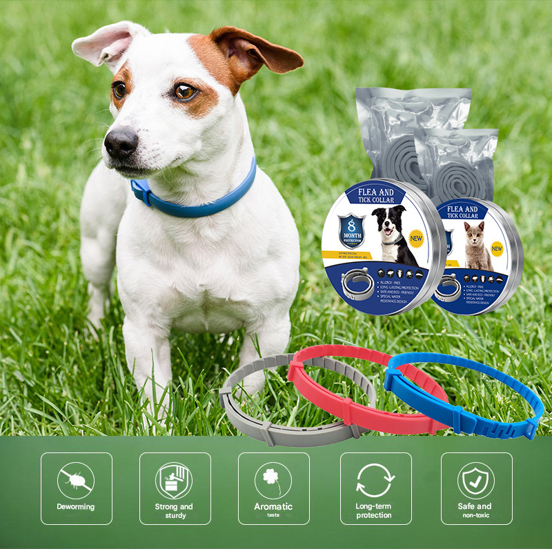 3-Pcs Green 8-Month Flea and Tick Repellent Collar for Dogs and Cats – Waterproof, Adjustable & Safe with Natural Herbal Oils(38cm) — image 2