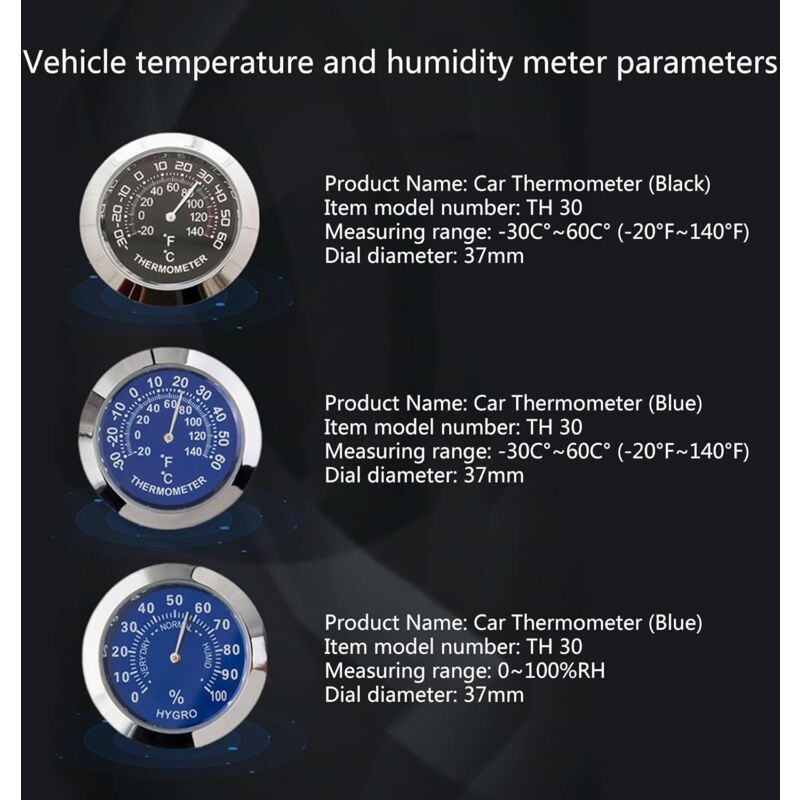 Auto Car Vehicle Thermometer/Hygrometer Clock Mini Small Classic DAshboard Thermometer Car Cool Decoration Metal Alloy — image 3