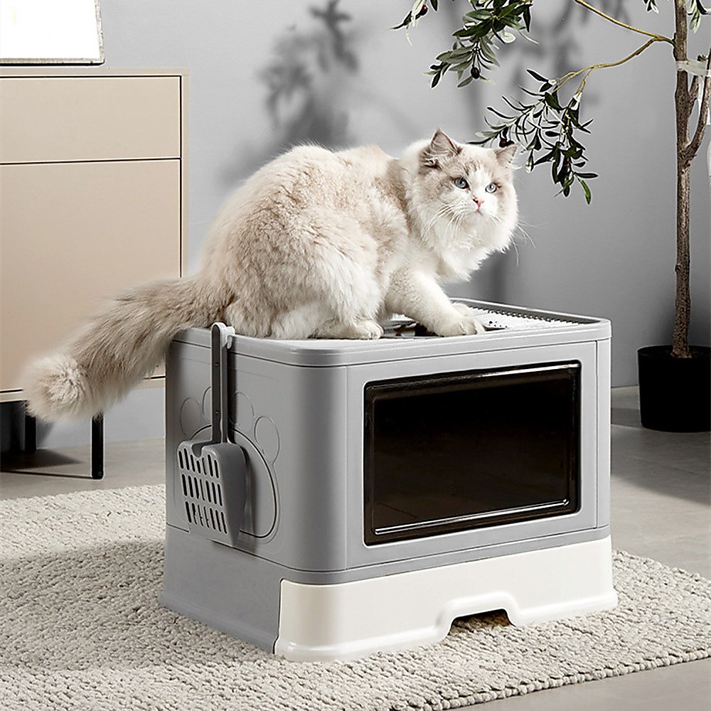 Jumbo Hooded Cat Litter Box Tray Pet Kitty Toilet for Large Cats w Hair Grooming โ image 2