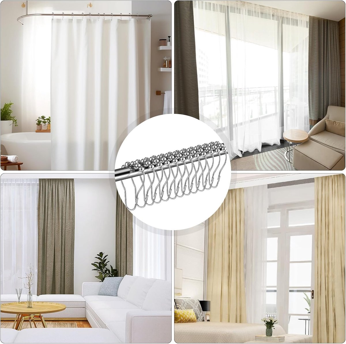 Shower curtain rings - 12 shower curtain rings - Stainless steel sliding hooks - 12 individual hooks - 69 × 39 mm — image 5