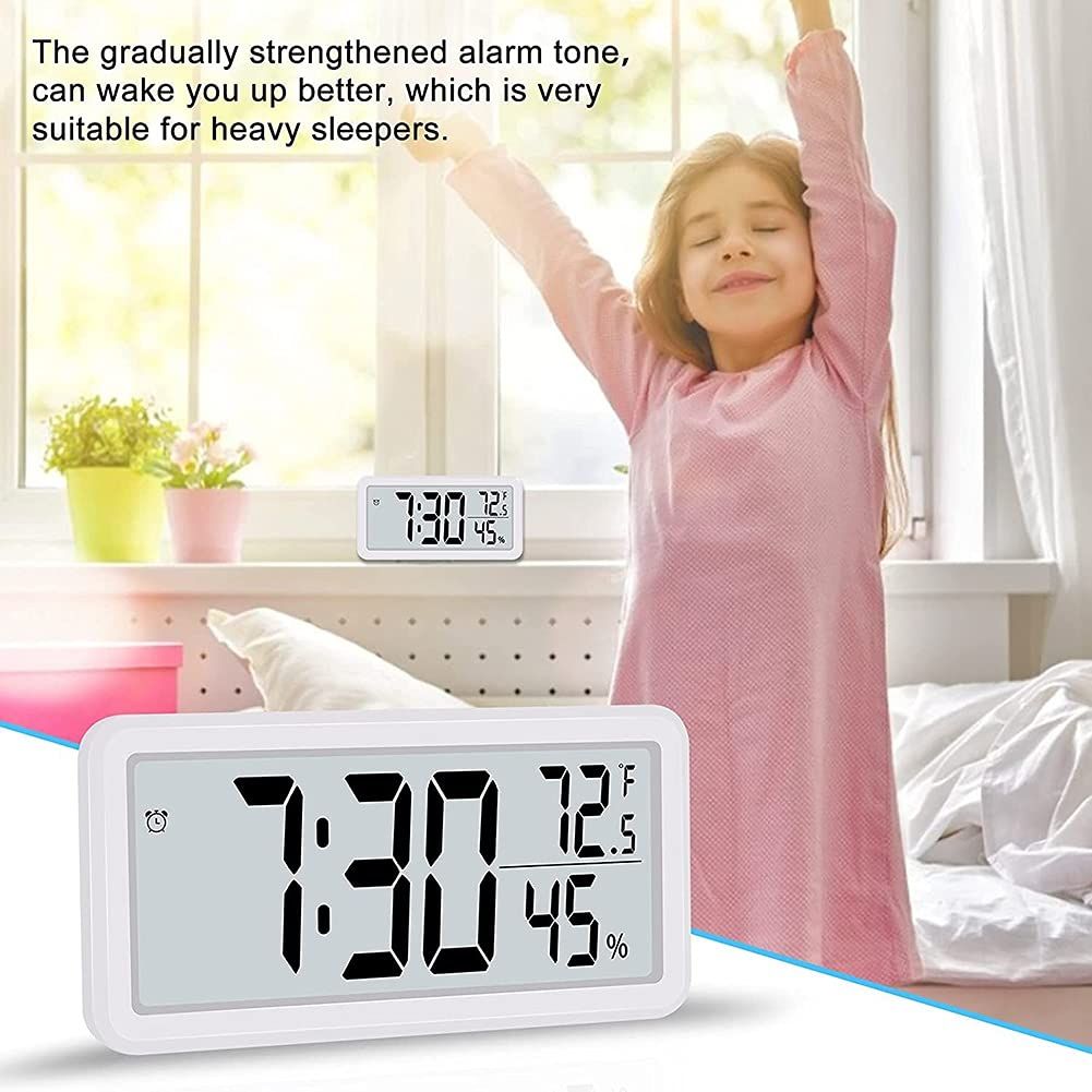 Digital,Desk Clock,Battery Operated LCD Electronic Clock for Bedroom Kitchen Office - WhiteTemperature and humidity — image 4