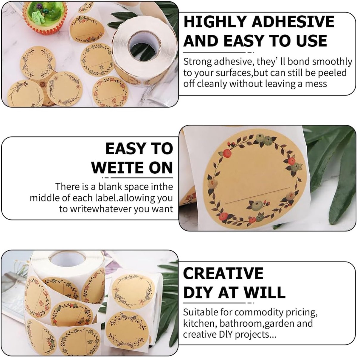 500 pieces - Labels - Jar Labels - jam labels - gift stickers - household labels - kraft paper stickers - writable - floral design - self-adhesive - for jam — image 4