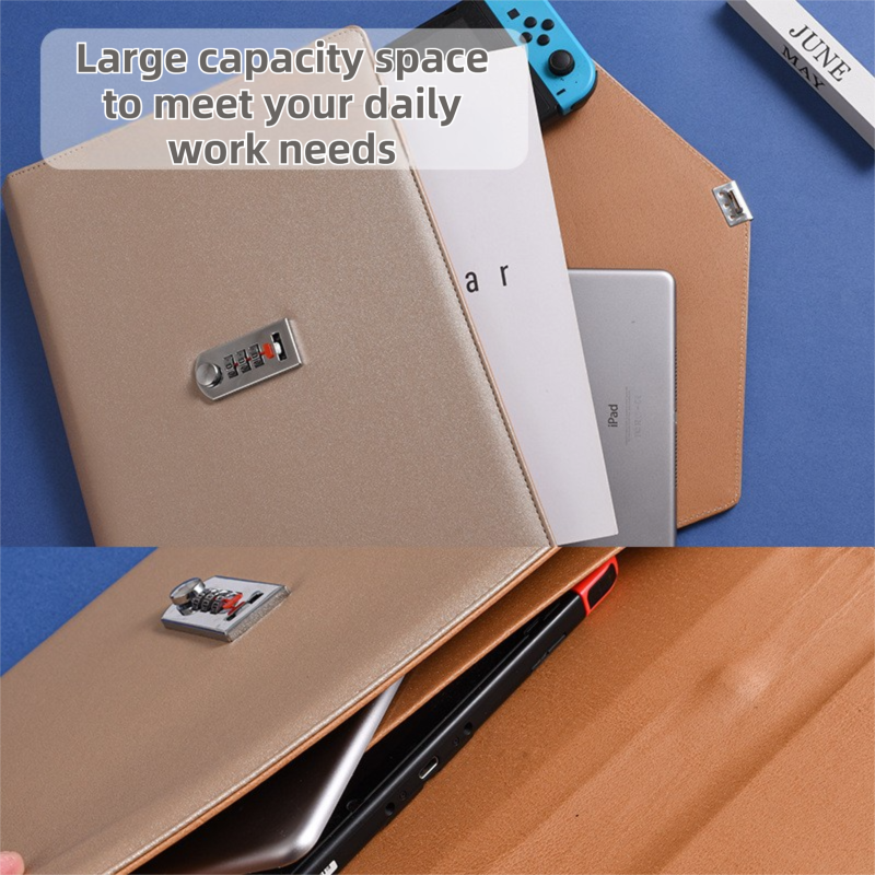 Champagne Anti-Theft Document Organizer with Secure Password Lock - Waterproof PU Leather Confidential File Bag — image 3