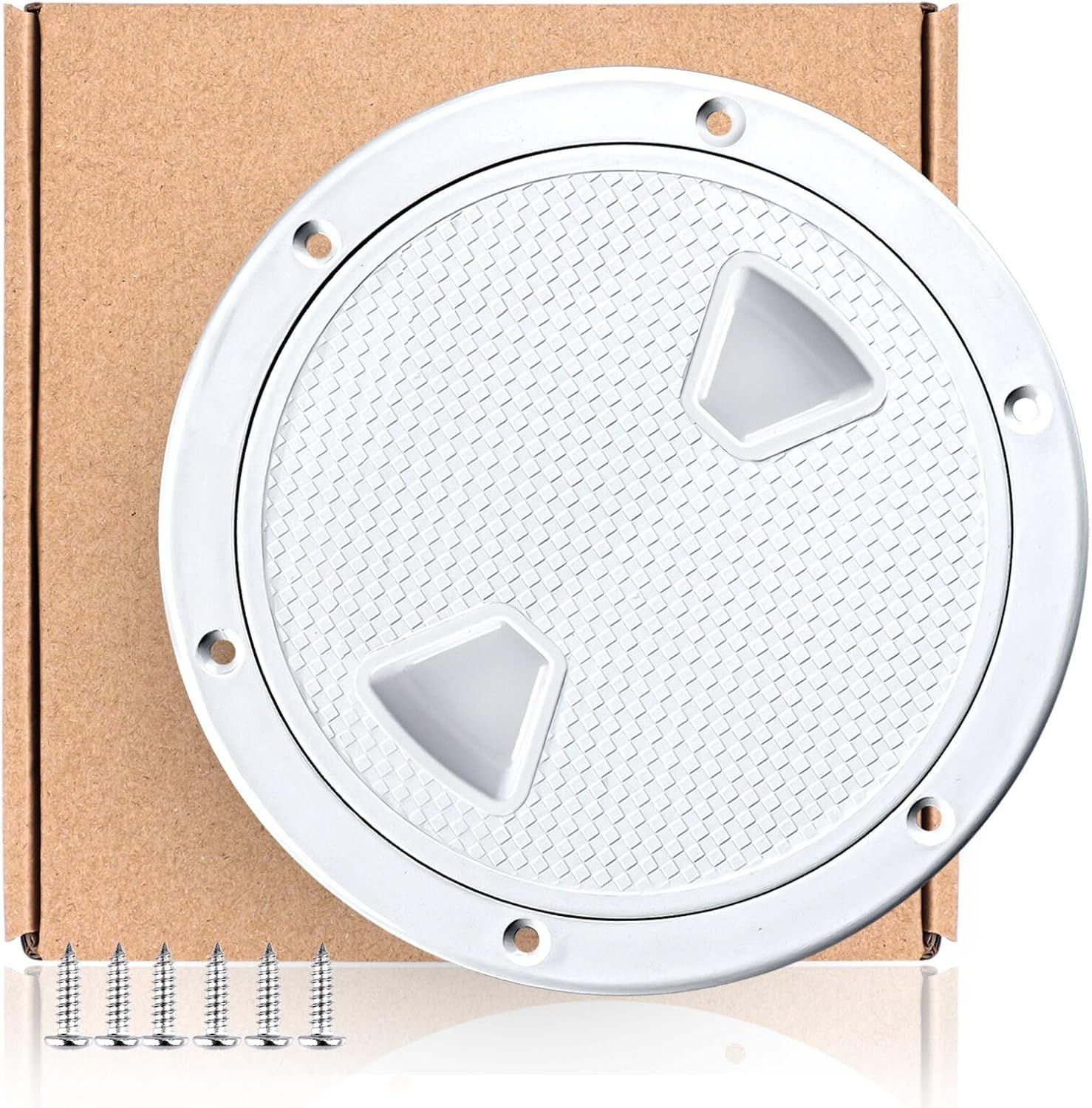 Round Marine Inspection Hatch with Detachable Non Slip Cover, Boat Deck Access Port for Yachts, Kayaks and Storage, White, 15.2 cm