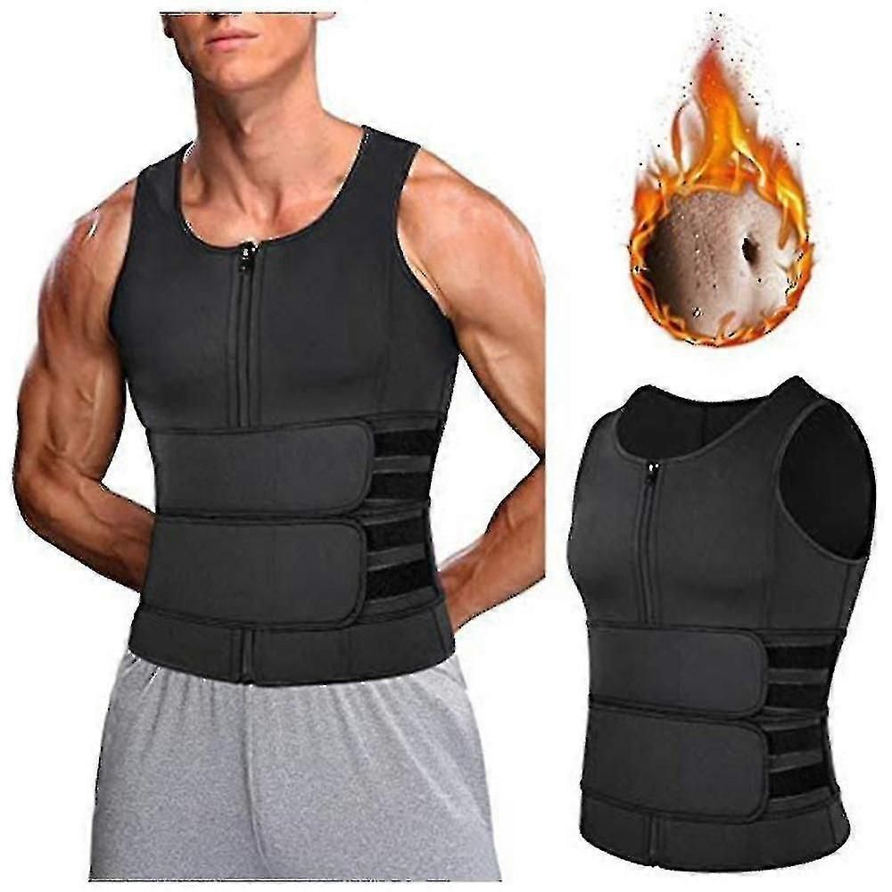 Men Body Shaper Waist Trainer Sauna Vest Double Belt Abdomen Slimming Sweat Vest Fitness Belt - L