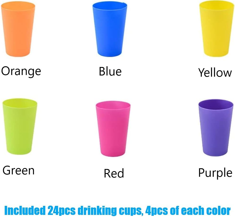 Set of 24 reusable plastic cups, 250 ml, durable plastic drink cups for kids, for use in the kitchen, outdoors, parties, picnics, barbecues, travel (6 bright — image 5