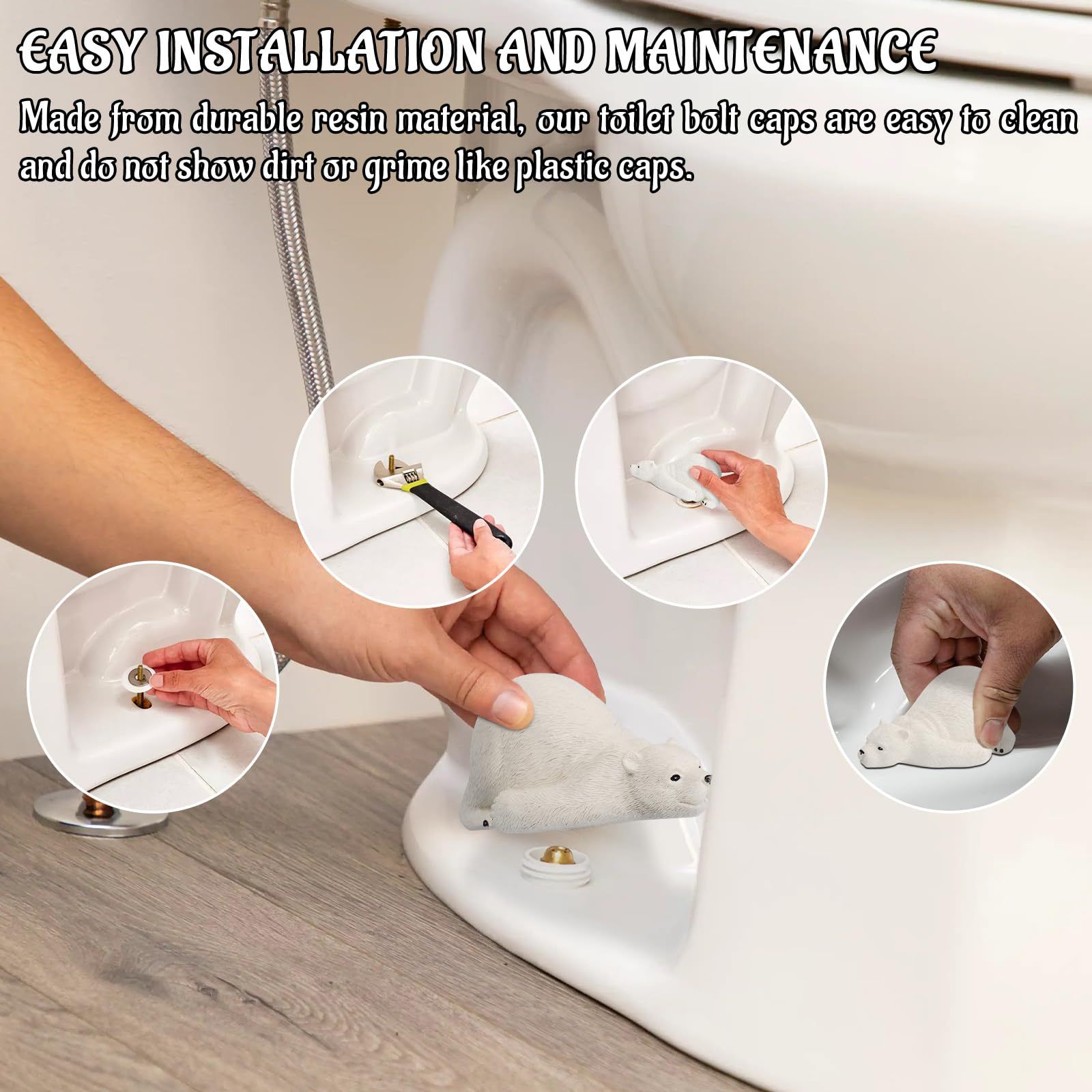 Toilet Bolt Caps Decorative & Durable Resin Cute Polar Bear Bolts Covers Set of 2 - Hide Your Toilet Bolts - Perfect Decor โ image 2