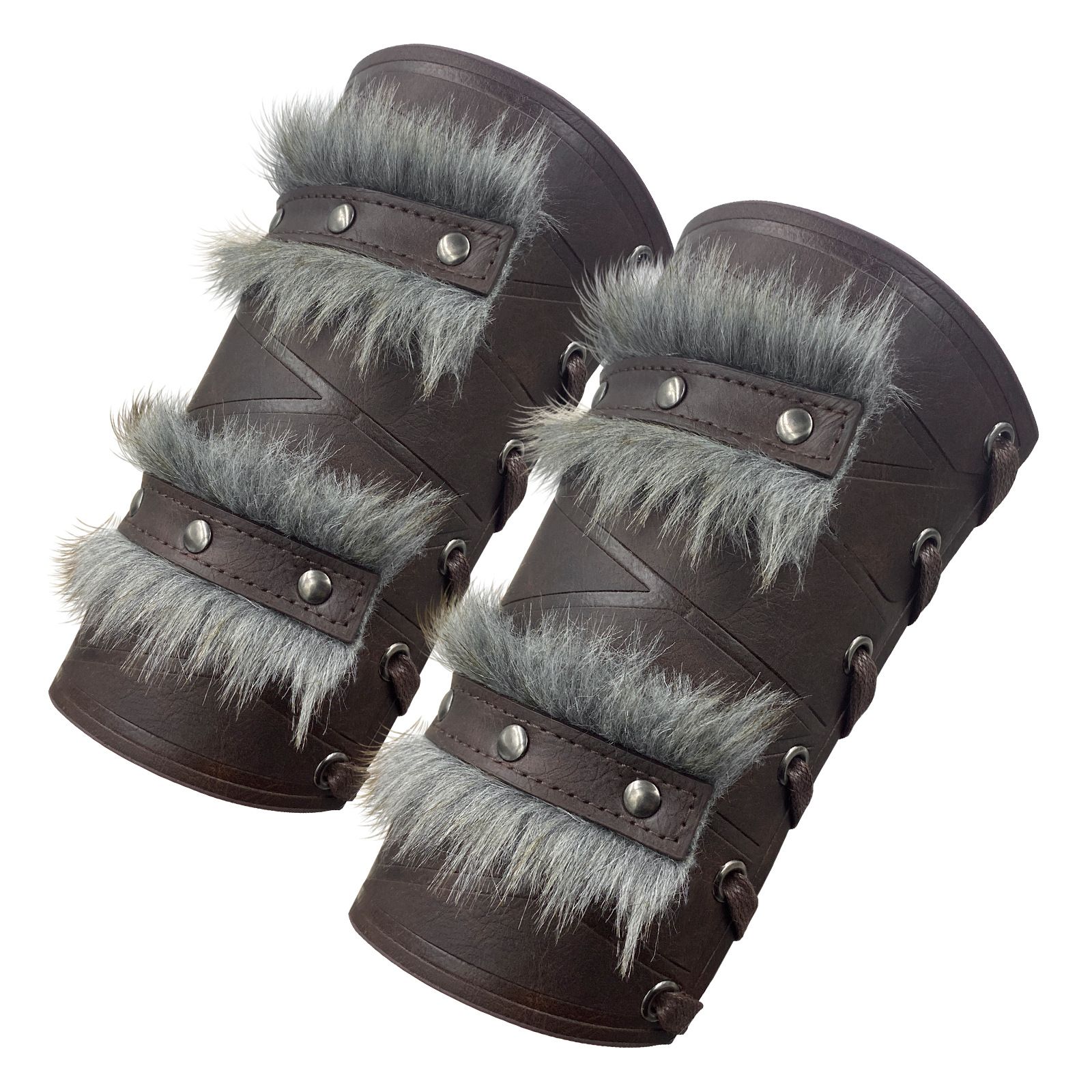 Nordic Viking Barbarian Arm Guards, Medieval Artificial Fur Gauntlets, Vintage Faux Leather Bracers Leather Arm Guards Medieval Bracers Renaissance Armor