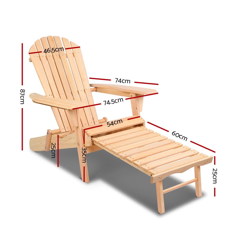 Gardeon 2PC Adirondack Outdoor Chairs Wooden Sun Lounge Patio Furniture Garden Natural — image 2