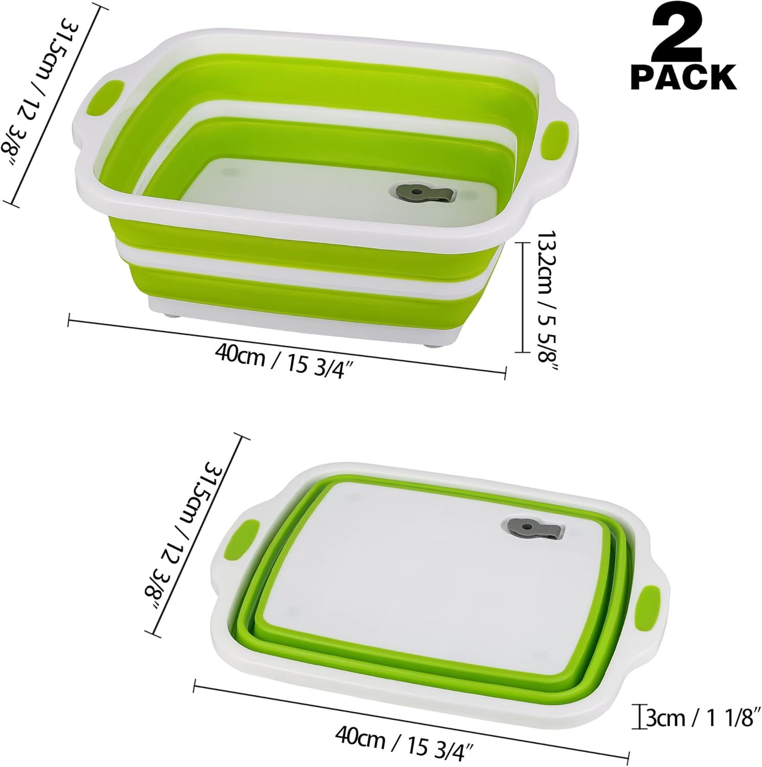 2 Pack Collapsible Cutting Board, oldable Dish Tub with Draining Hole, Portable Chopping Board with Colander, 3 in 1 Multiunction Camping Sink or Washing Dish β image 3