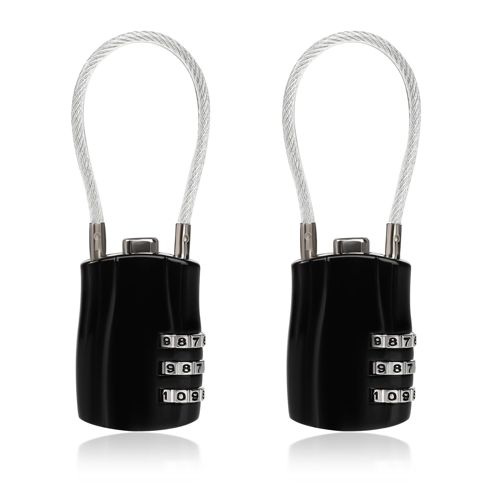 2Pcs Padlock Combination 4-Digit Combination Padlock Cable Lock Extra Long Cable – Personalized Password,Cable Lock,Black