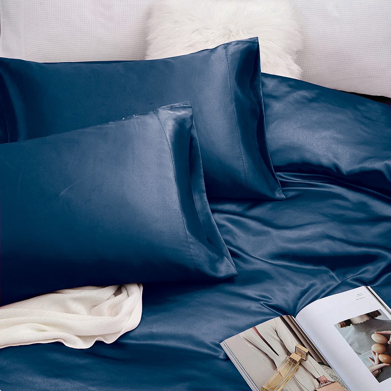 Art Silk Satin Sheet Set Hotel 4 Pieces Fitted/Flat Sheet Bedding Set-Luxury Soft Silky Sheets for Hair and Skin, Similar to Silk Bed Sheets Set 4 — image 5