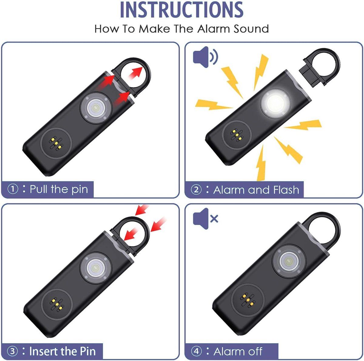 Personal Self-Defense Alarm, Self-Defense Alarm for Women, Rechargeable Alarm Keychain, Emergency Alarm, with LED Strobe, 130 dB, Black — image 3
