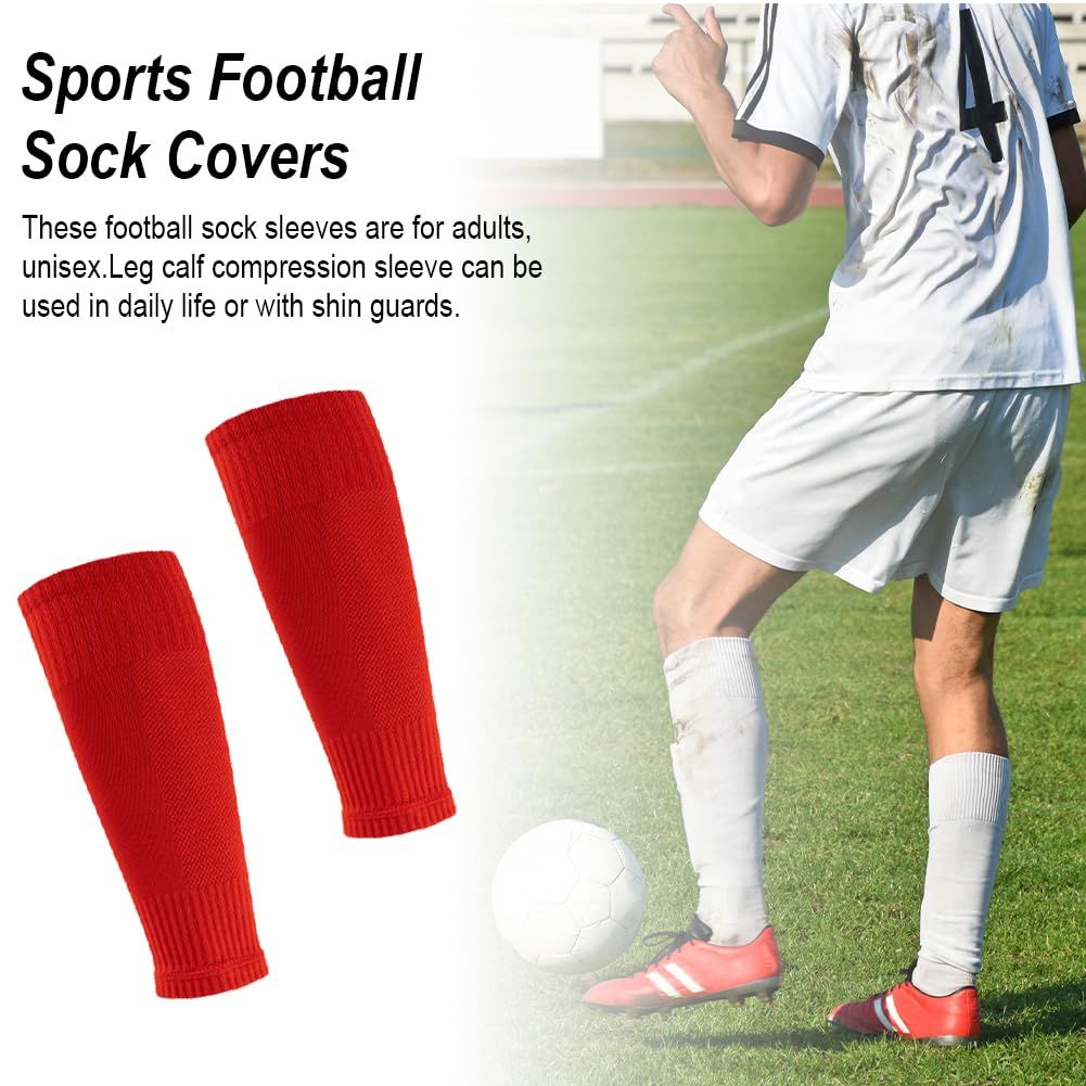 4 Pairs Leg Sleeves for Soccer, Shin Guard Sleeves Accompany Grip Socks, Youth Adults (Red+white) — image 3