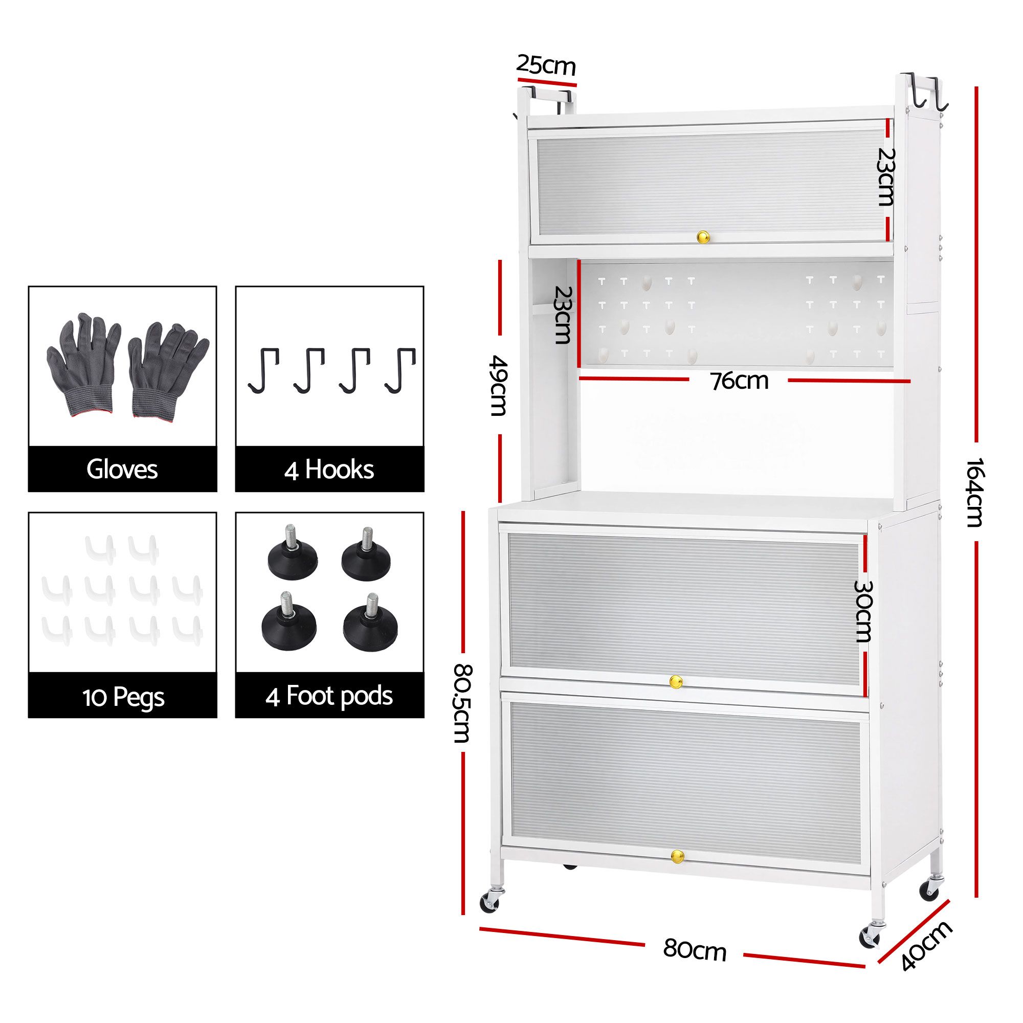 Artiss Kitchen Cabinet Storage Shelves Pegboard Cupboard Sideboard 80CMX164CM β image 3