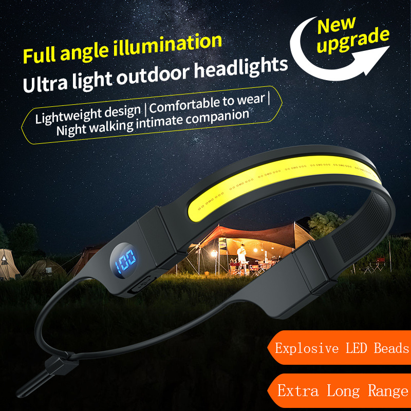 Rechargeable LED Headlamp with 230 Degree Wide Beam, 500 Lumens, Digital Battery Display and Adjustable Strap, Black and Yellow — image 3