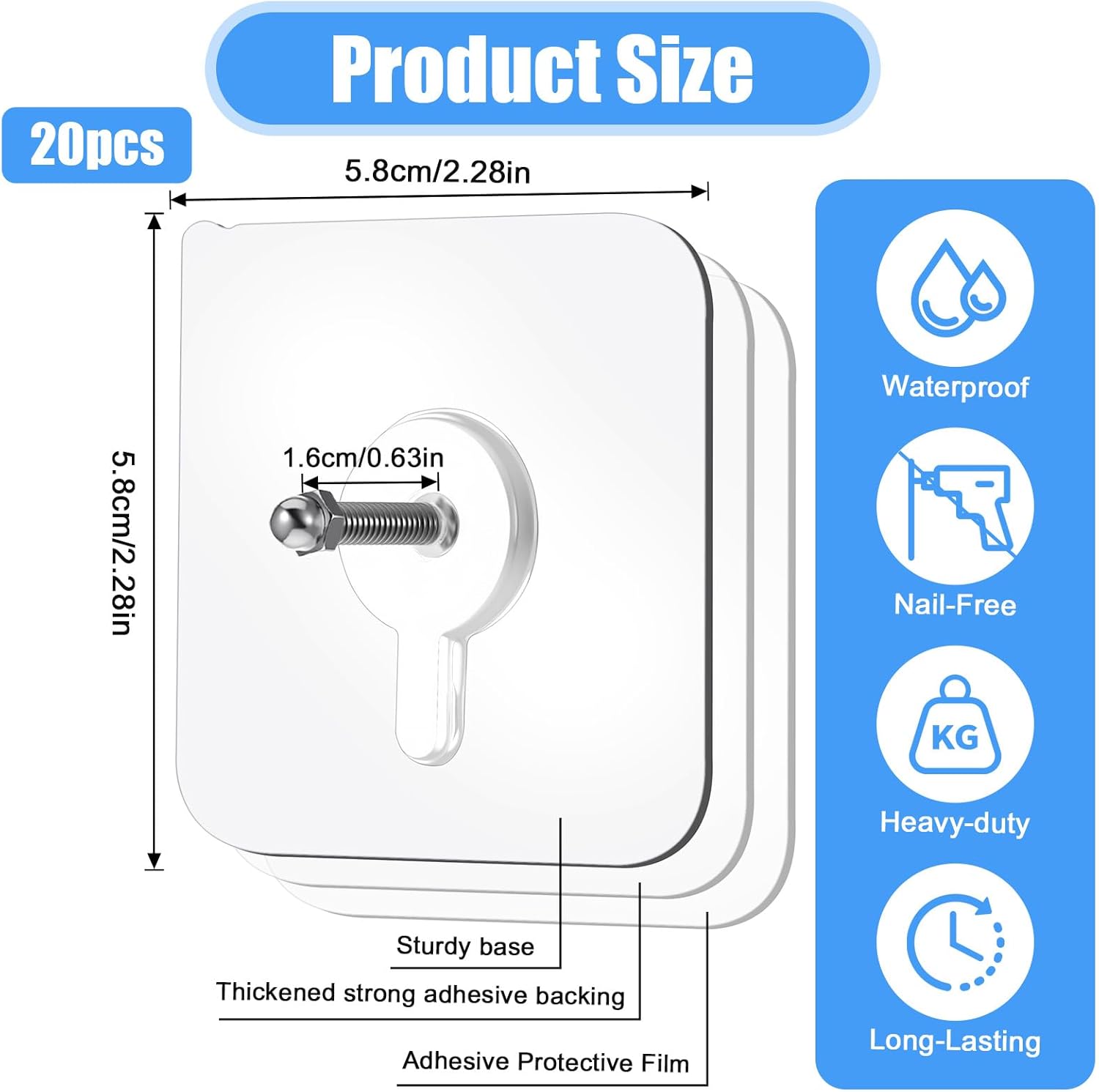 20 PCS Quick Stick Studs for Hanging Adhesive Wall Hooks Wall Hangers Self Adhesive Hooks Without Nails Screw Free Sticker, Seamless Screws for Mount, Reusable