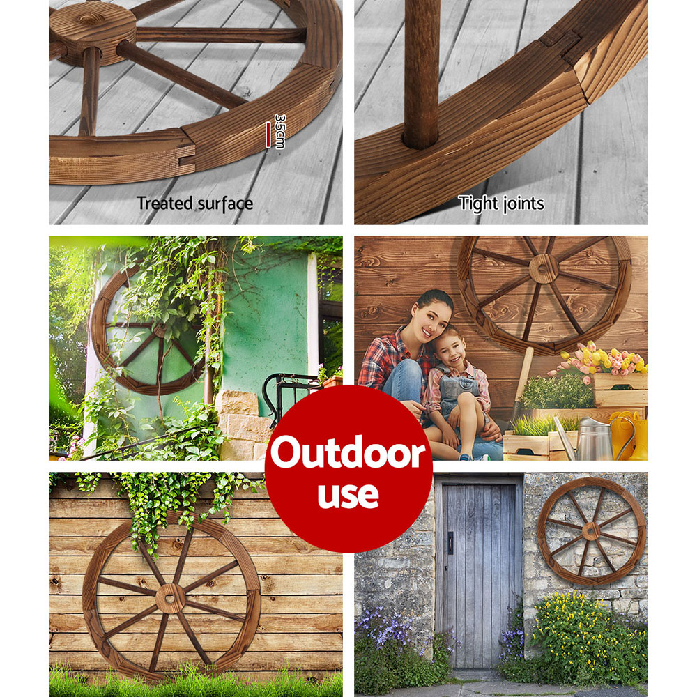 Gardeon Garden Decor Outdoor Ornament 2X Wooden Wagon Wheel โ image 6
