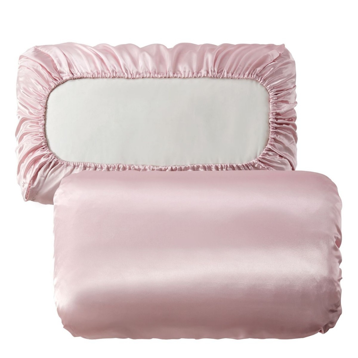 Pink Silky Satin Pillowcase Pair - Smooth for Hair & Skin, Elastic Fitted (46 × 90+16cm)