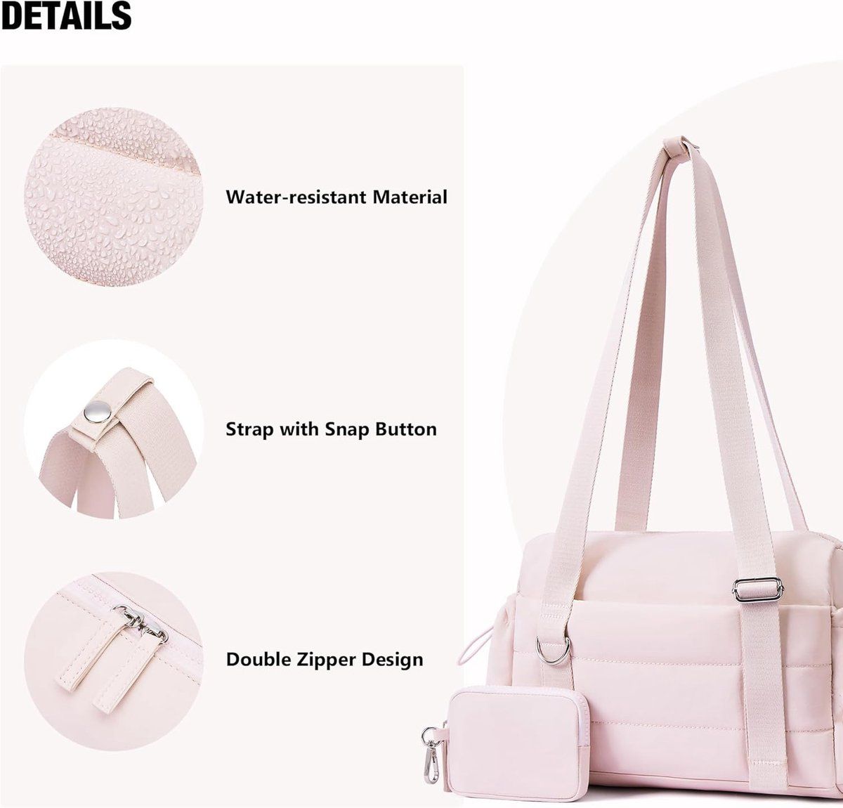 2 Pieces Womens Sports Bag Set with Detachable Pouch and Wet Dry Compartment, Compact Weekend Travel Bag, Pink, 29.7 x 10.7 x 20.3 cm โ image 2