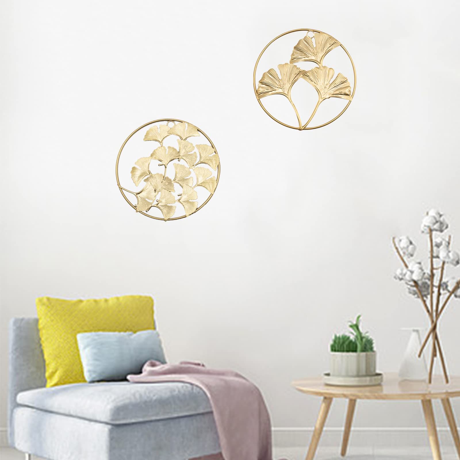 4 PCS Round Wall Ornaments Easy Installation Gold Metal Leaf Wall Decor for Bedroom Hanging Parts Hotel Decoration (7.5 in,Gold) — image 2