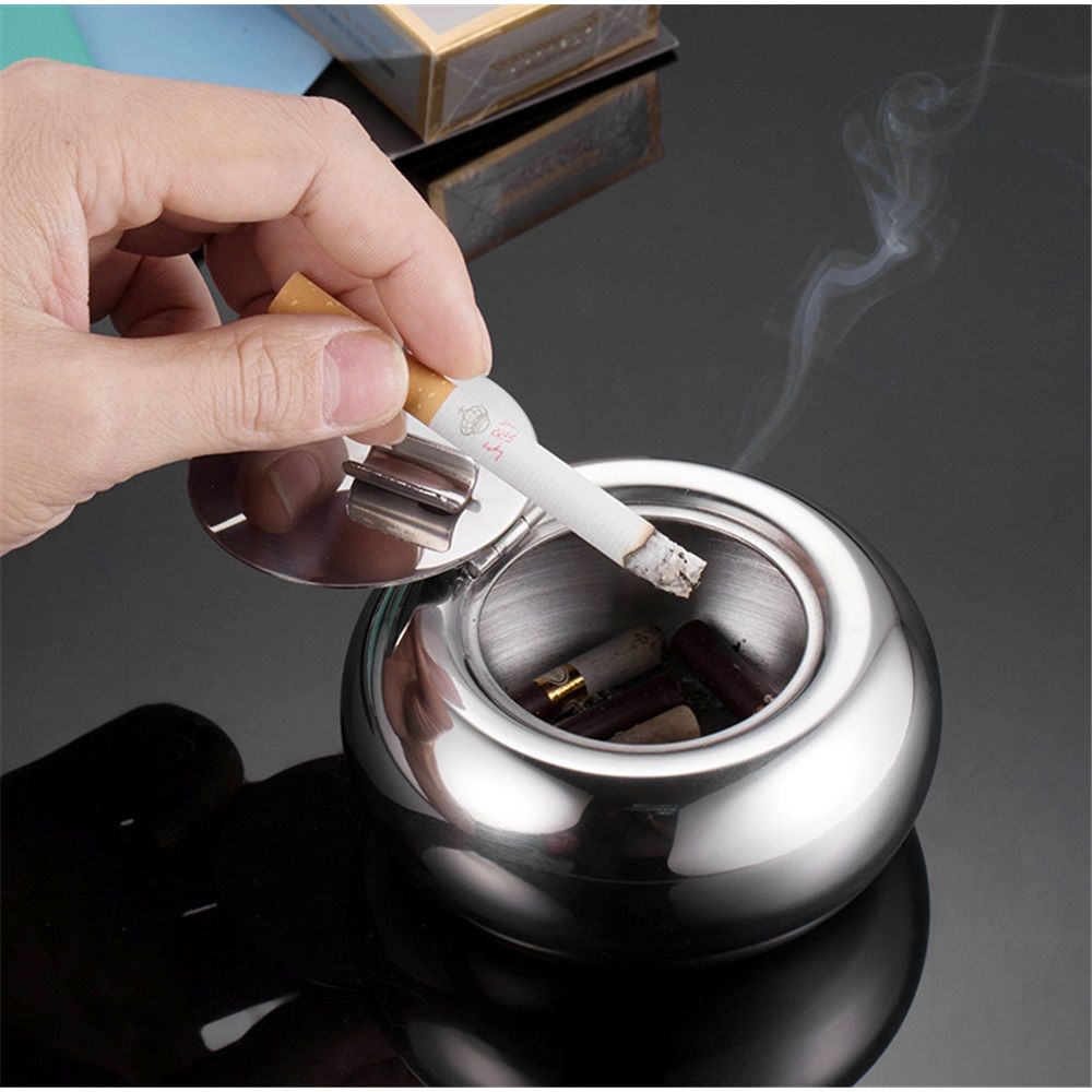 Stainless Steel Windproof Ashtrays with Lid for Cigarettes Cigar Smokers, Modern Outdoor Ash Holder Tabletop Ashtray for Car Desk Home office Decoration — image 4