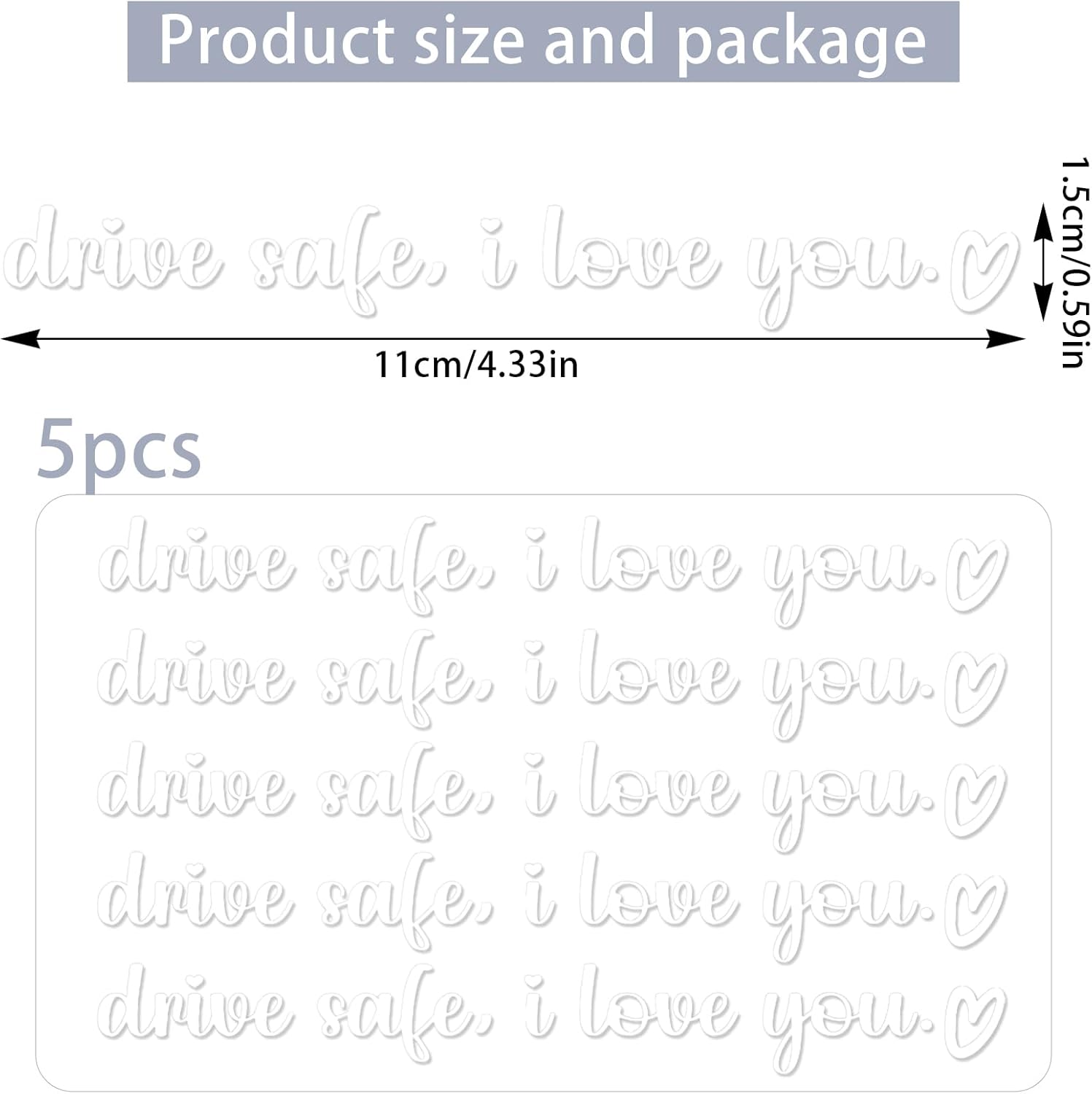 5 Pcs Drive Safe I Love You Sticker, White I Love You Drive Safe Mirror Stickers for Rearview Mirror & Windshield, Reusable Funny Car Decals for Couples &