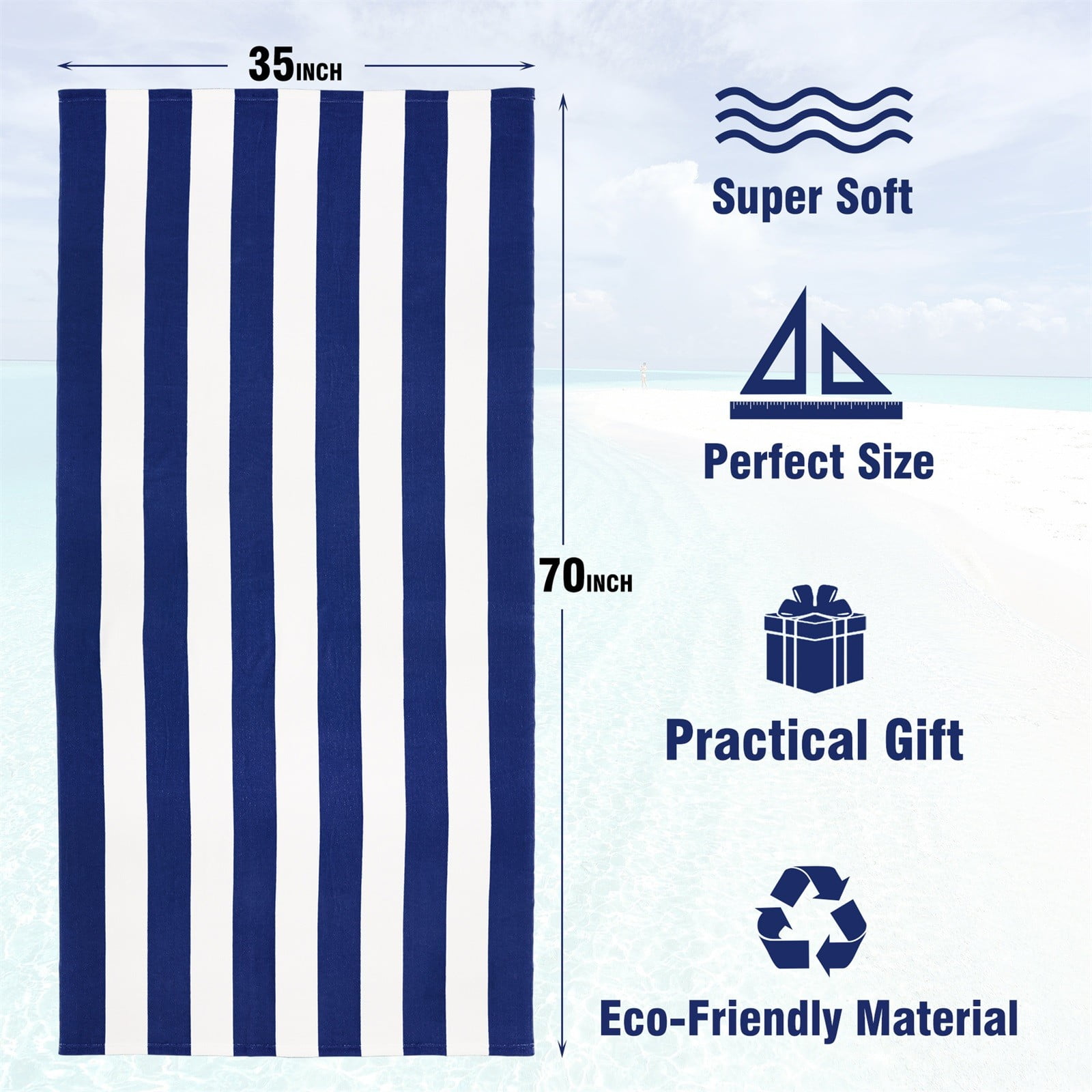 Large Beach Towels, Swimming Towel, Soft & Absorbent Oversized Sheet Made of 100% Cotton - for Swimming Pool, Home, Bath, Spa, Blue, 88.9 x 177.8 cm โ image 3