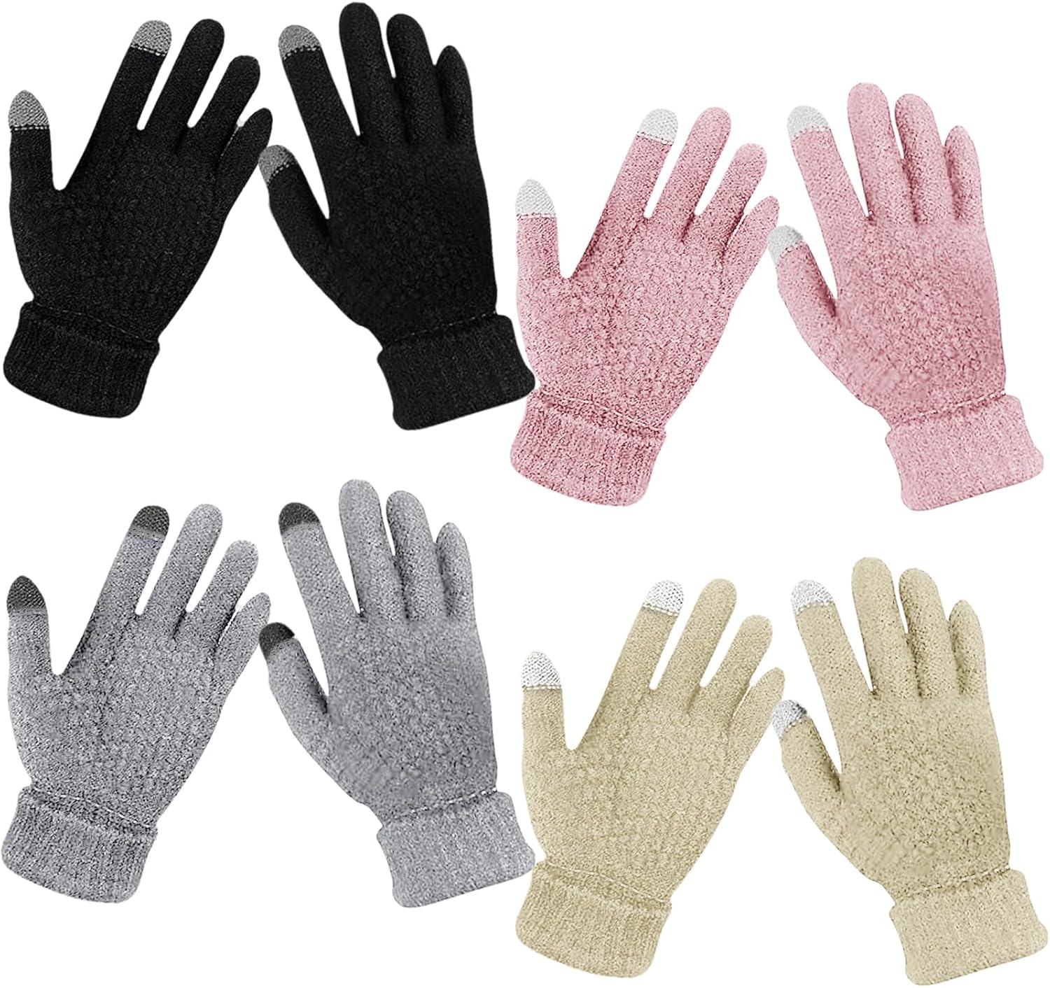 Winter Touchscreen Gloves Warm Knitted Gloves Fleece Lined Gloves Elastic Cuff Winter Texting Gloves for Women Men