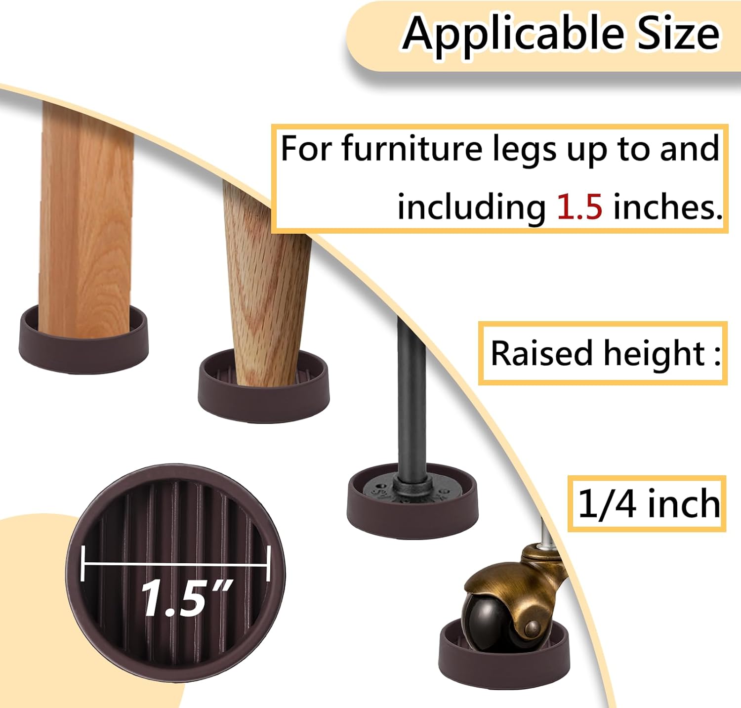 1.5x1.5 Round Rubber Furniture Caster Cups, Anti-Sliding Furniture Pads Bed Stopper Floor Protectors with Grip - Protect Any Flooring — image 2