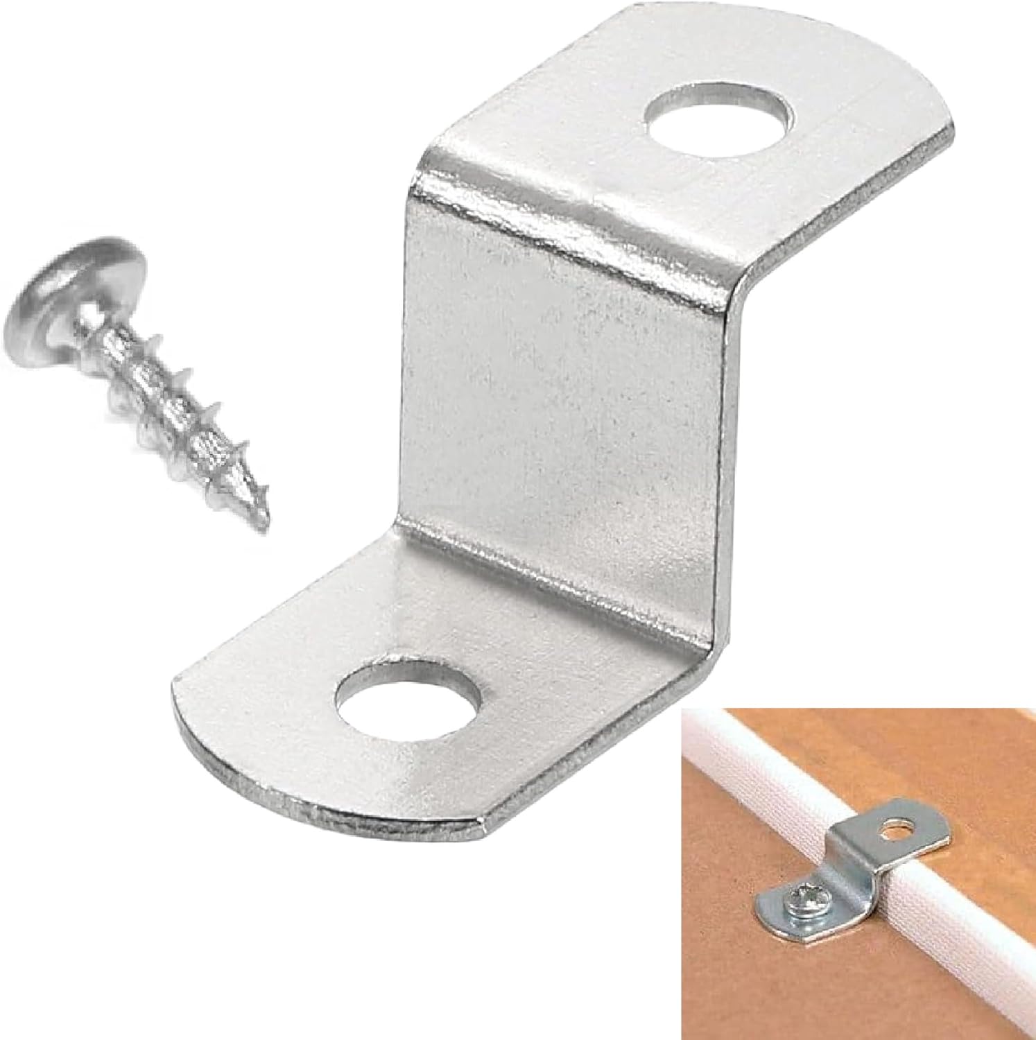 Canvas Clips 8-Pk: (1/2" Offset) or Choose Your Length; Mirror Picture Frame or Artwork Hanging Floater Framing; 8 Screws Included; Glass Panel Metal Retainer