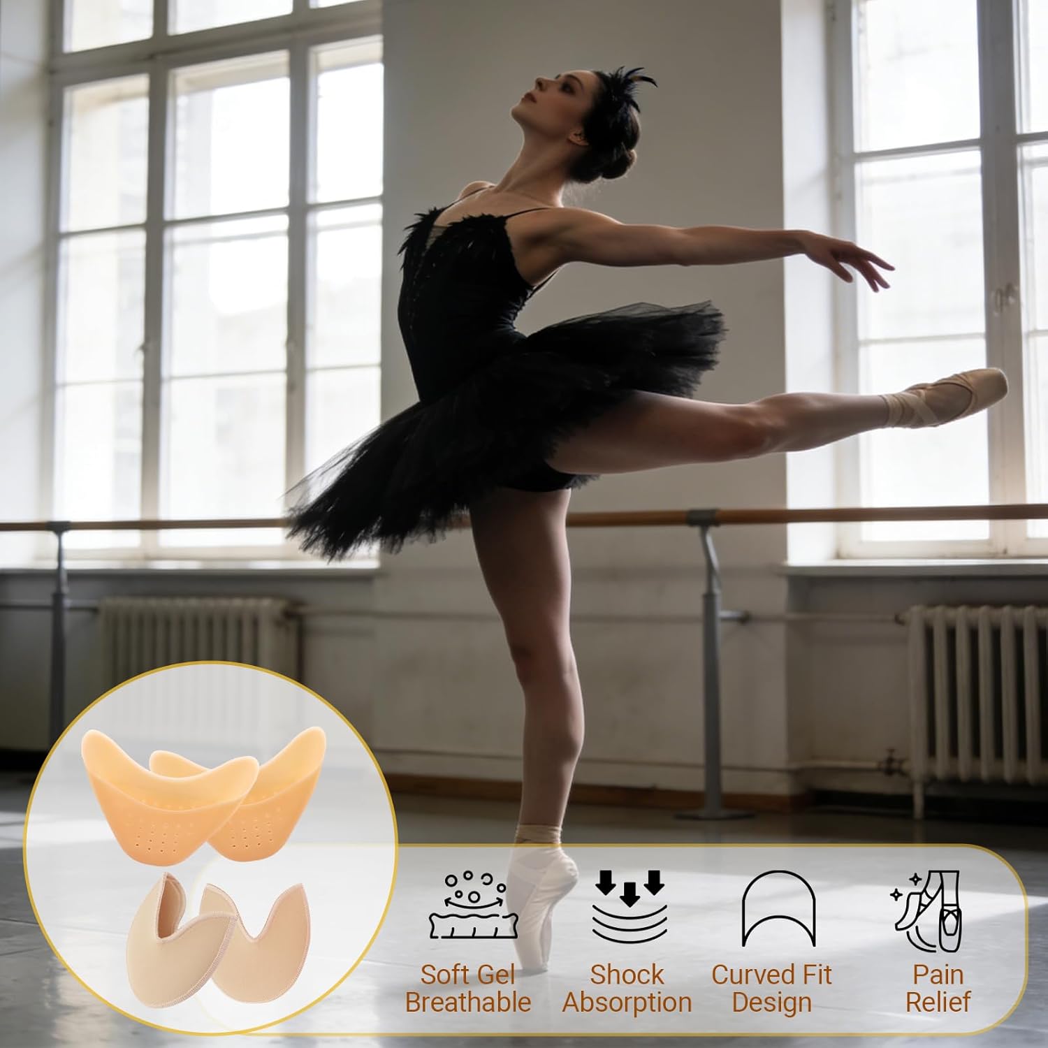 2 Pairs Toe Pads for Pointe Shoes - Cotton Pointe Shoe Ballet Dance Toe Pads & Silicone Gel Pads Pointe Shoes Protectors for Foot Metatarsal Protection — image 2