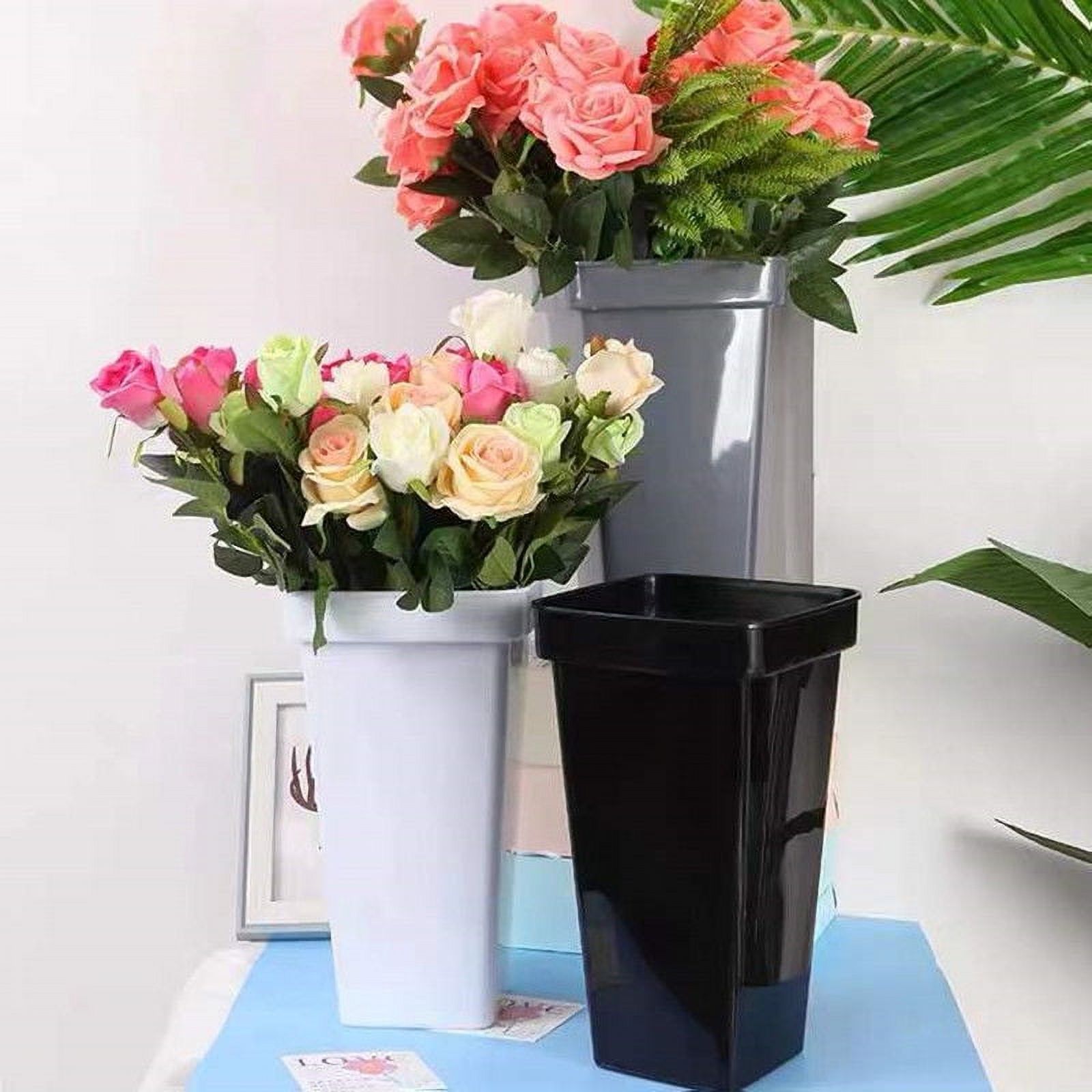 Plastic Flower Vase, Tall Flower Pot Pack of 1, Patio Deck Indoor Outdoor Garden Tree Planters 13.4 Inch (White) 4pcs-Black โ image 3