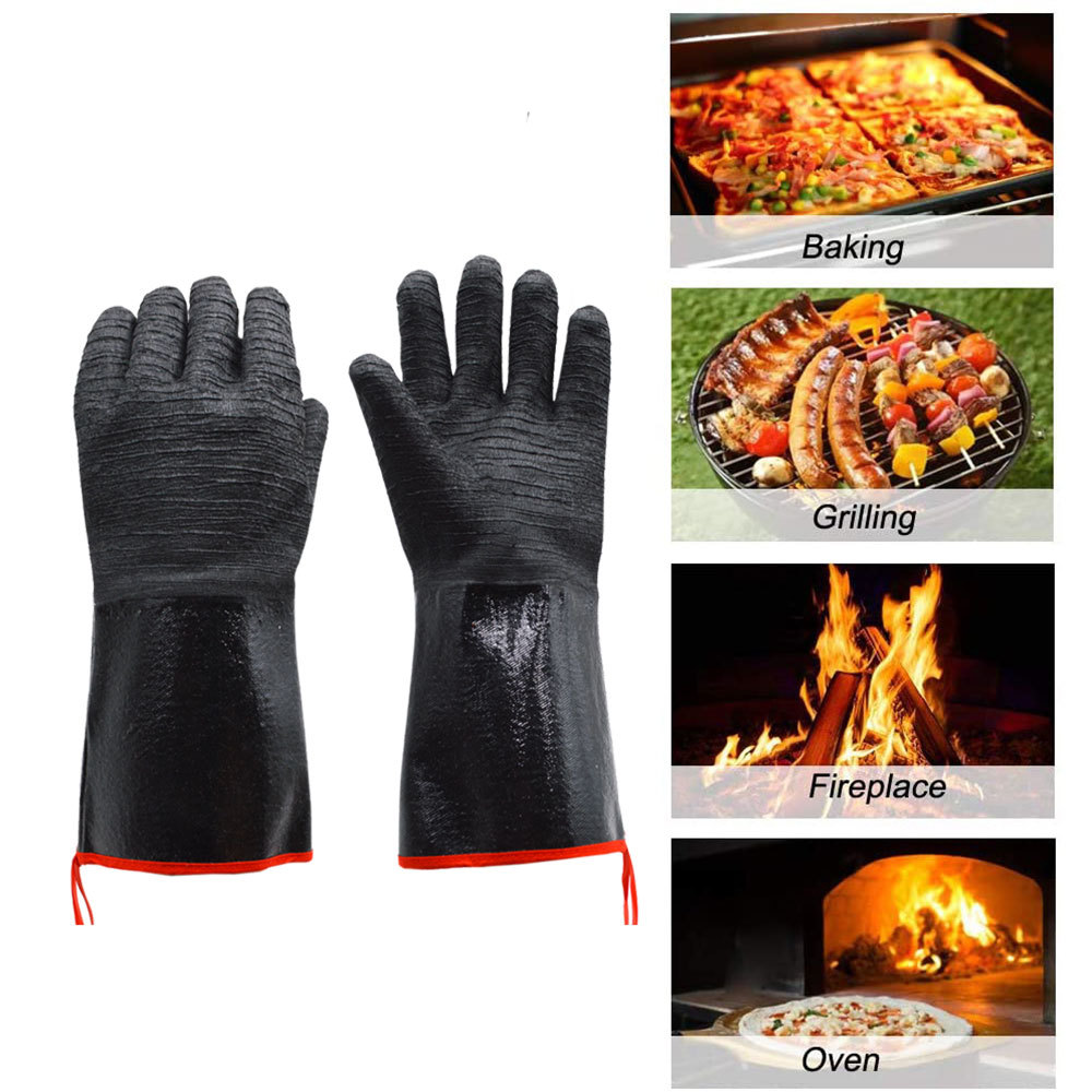 16 Inch Neoprene Heat Resistant BBQ Gloves - Waterproof & Oil Proof Long Sleeve Mitts - Extreme Heat Protection for Grilling, Boiling Water & Industrial Use