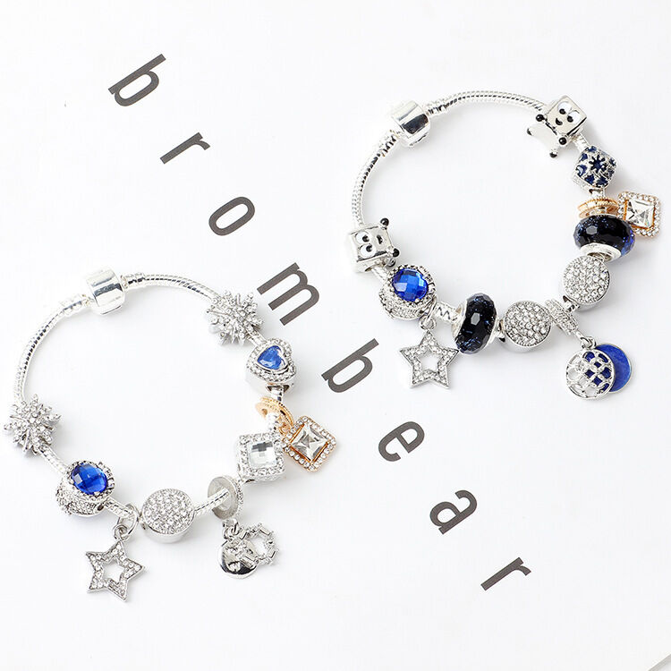 Fashion Charm Bracelet with Snowflake, Crystal, Rhinestone Beads & Hollow Star Zircon Pendant(17cm) โ image 4