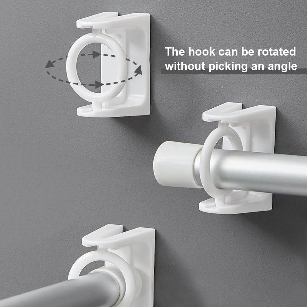 8pcs 360° Rotating Ring Curtain Rod Brackets No Drilling, Unlimited Installation Angle, Self Adhesive Tension Rod Curtain, White — image 4