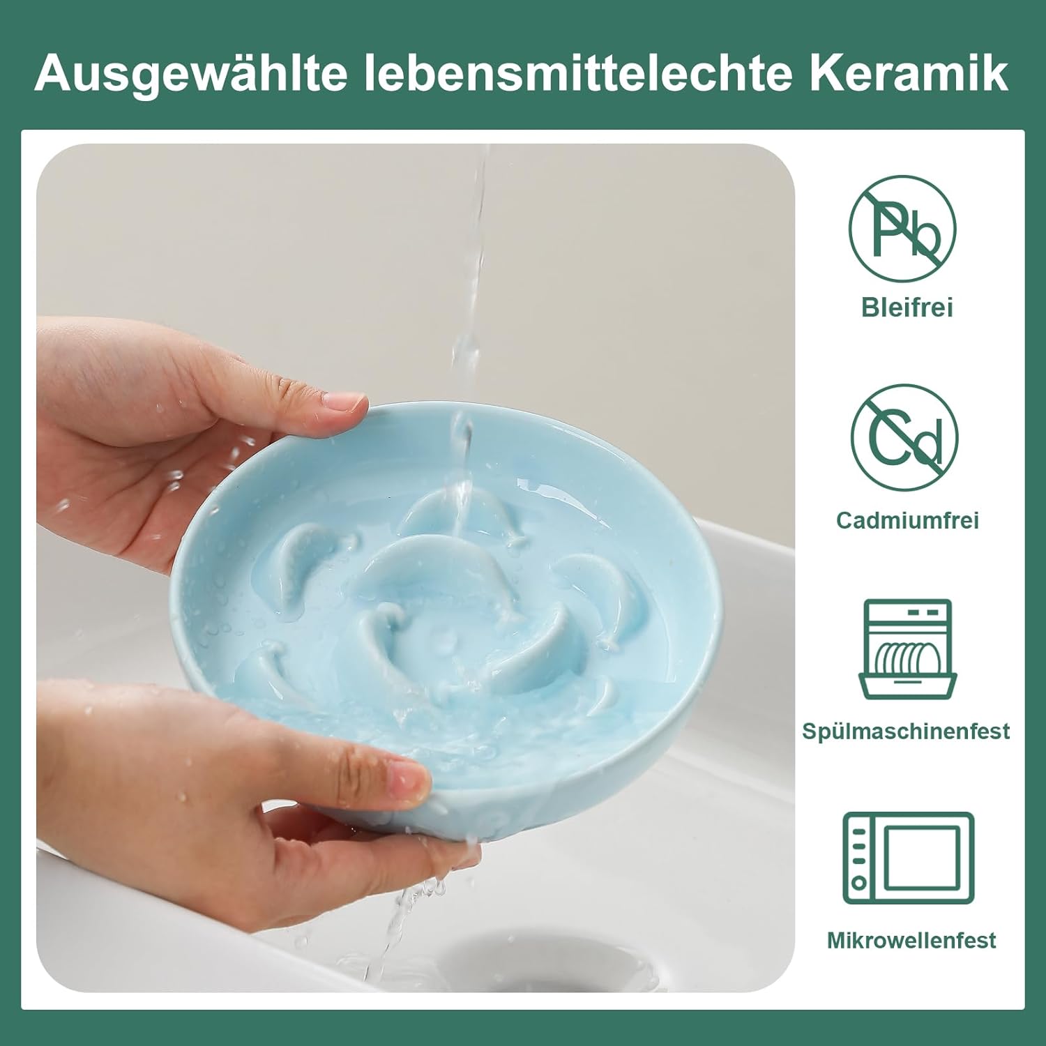 Ceramic Cat Slow Feeder Bowl - Pastel Series Cat Plate for Dry and Wet Food - Cute Maze Feeder Dish for Healthy Eating - Dishwasher Safe - 6.3''W x 1.2''H - 7 β image 5