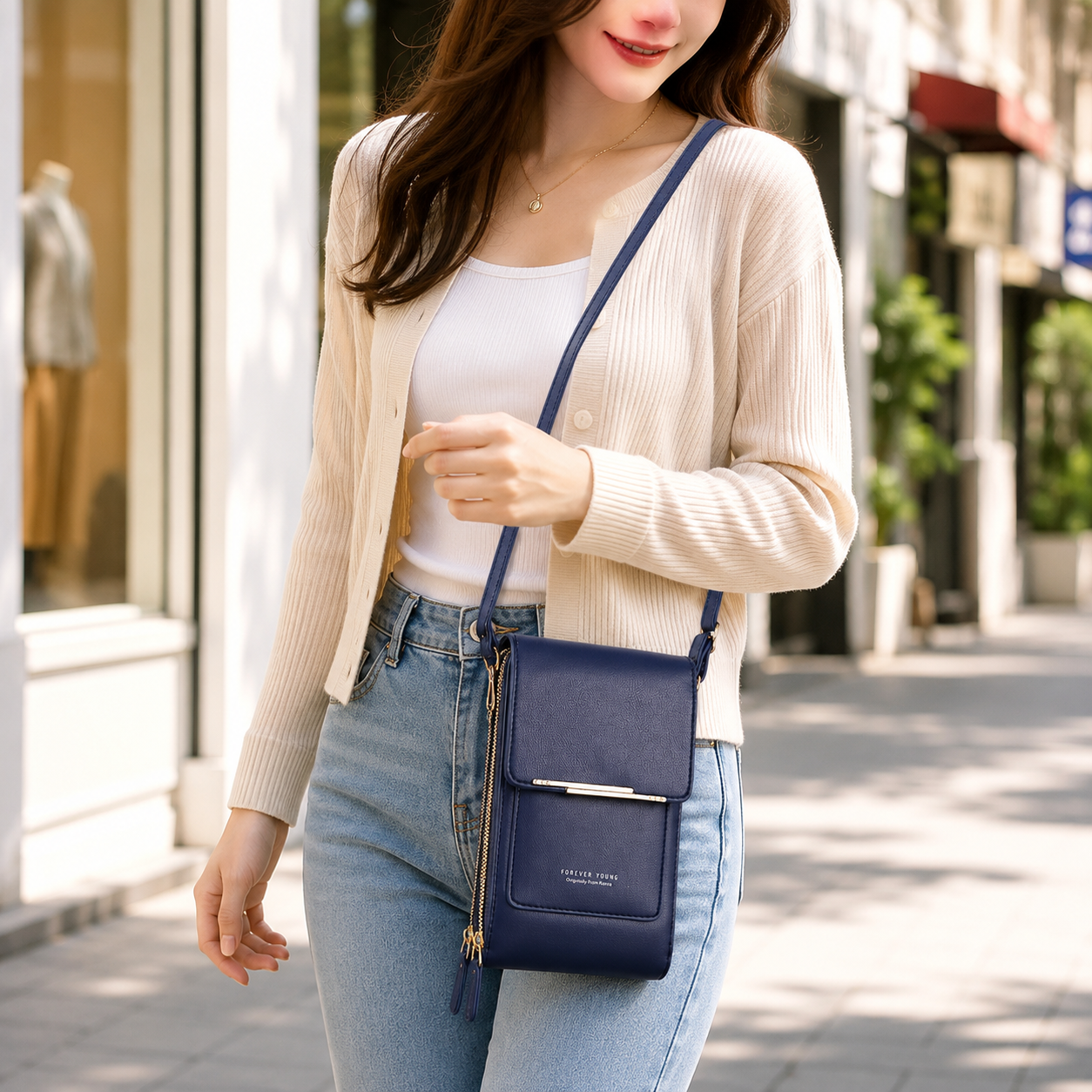 Blue Touch Screen Phone Wallet Crossbody Bag for Women Vertical PU Leather Purse with Card Holder Zipper Pocket Adjustable Strap for Travel Shopping โ image 2