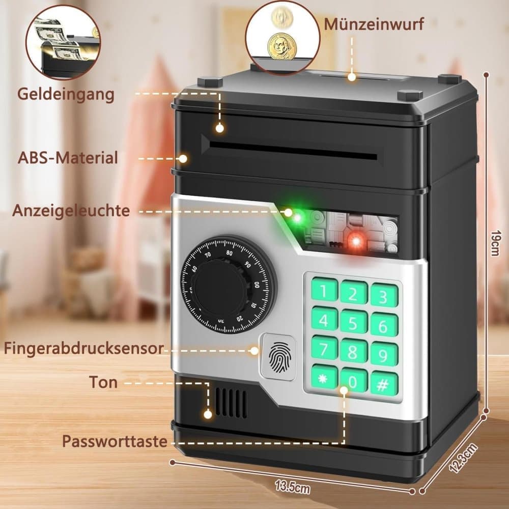 Children's Electronic Piggy Bank with Fingerprint & Password Protection, Automatic Saving Function, Mini Cabinet, Gold — image 3