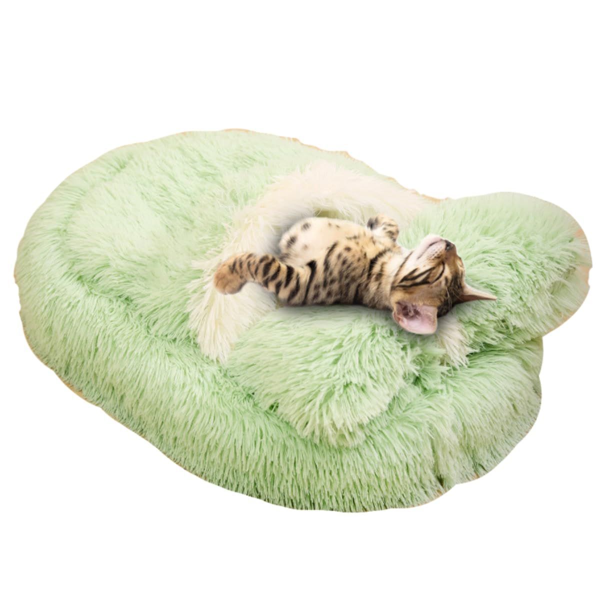 Dog Bed with Cover Cave, Orthopedic Dog Bed with Blanket, Pet Bed Cozy Cuddler Mat, Anti-Anxiety Calming Pad for Puppy Cat - Green - Size 24.07"L x 15.75"W x