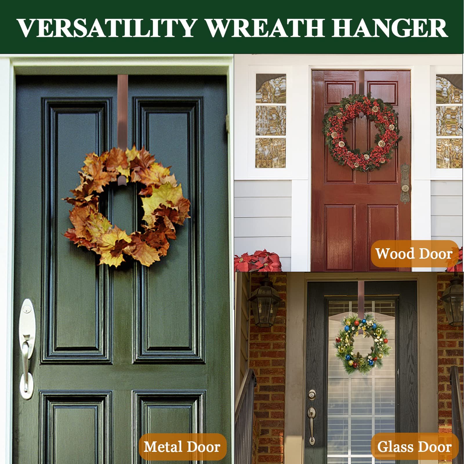 Wreath Hanger for Front Door, Adjustable Wreath Hanger from 15 to 25 Inches Wreath Hanger, 20 lbs Larger Door Upgrade (Bronze) — image 2