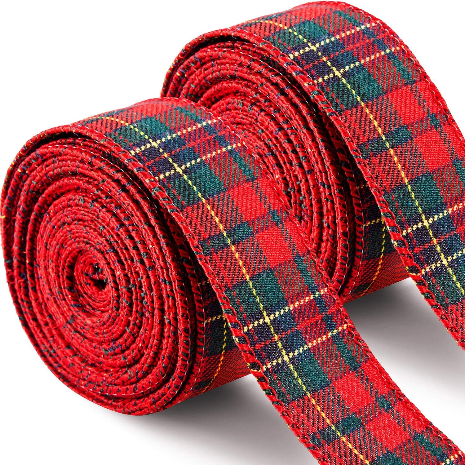 Christmas checkered ribbon - Jute ribbon with wire edge - Easy to bend - Red and green checkered ribbon - For Christmas tree decoration - DIY - Flower