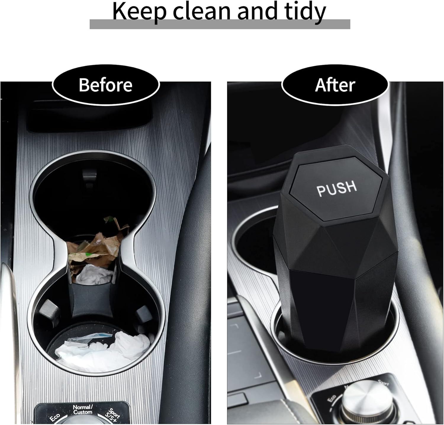 550ML Silver Car Trash Can with Automatic Rebound Lid & Diamond Design - Portable Waste Bin and Odour Proof Storage, Easy to Clean for Office Home Car Center — image 2