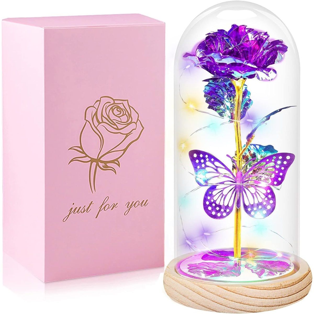 Valentines Day Rose Gifts for Her,Valentines Day Flowers Gifts for Mom Women Girlfriend,Birthday Gifts for Women,Valentines Gifts for Wife,Purple Butterfly